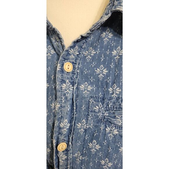 FatFace Men's Sz 2XL 100% Cotton Blue Short Sleeve Geometric Print Button Up Top - Picture 4 of 8